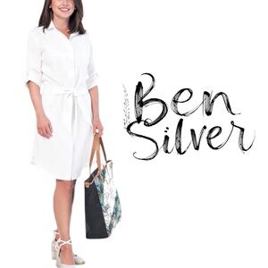 Ben Silver Irish Linen Shirtdress in White Size Medium quiet luxury minimalist